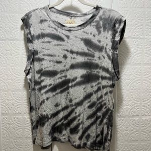 CHASER Gray Tie Dye Shoulder Pad Cap Sleeve Top | XL
